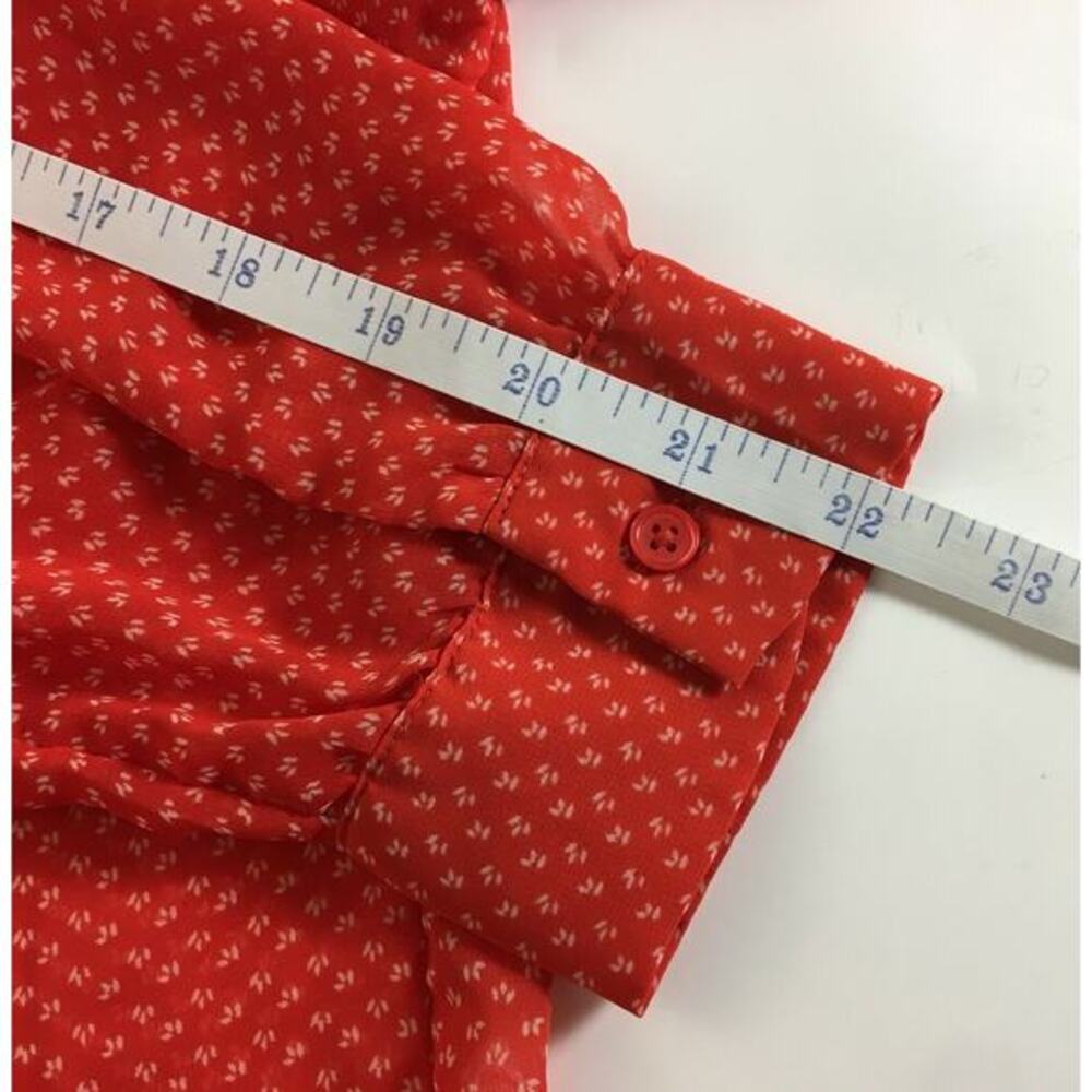 Old Navy Women's Size Sp Red/Beige Sheer Floral Geo. Hi-Lo Long Sleeved Blouse - Picture 9 of 10